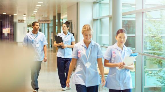 Student nurses in a corridor